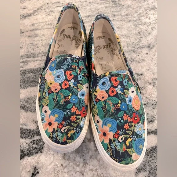 RIFLE PAPER Co. ๐บ KEDS -Sneakers / SlipOns , Blue, Green & Pink Floral Design - Picture 1 of 9